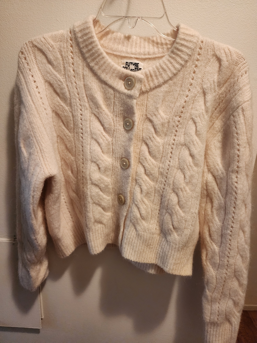 Cream Cable Knit Button-Up Sweater